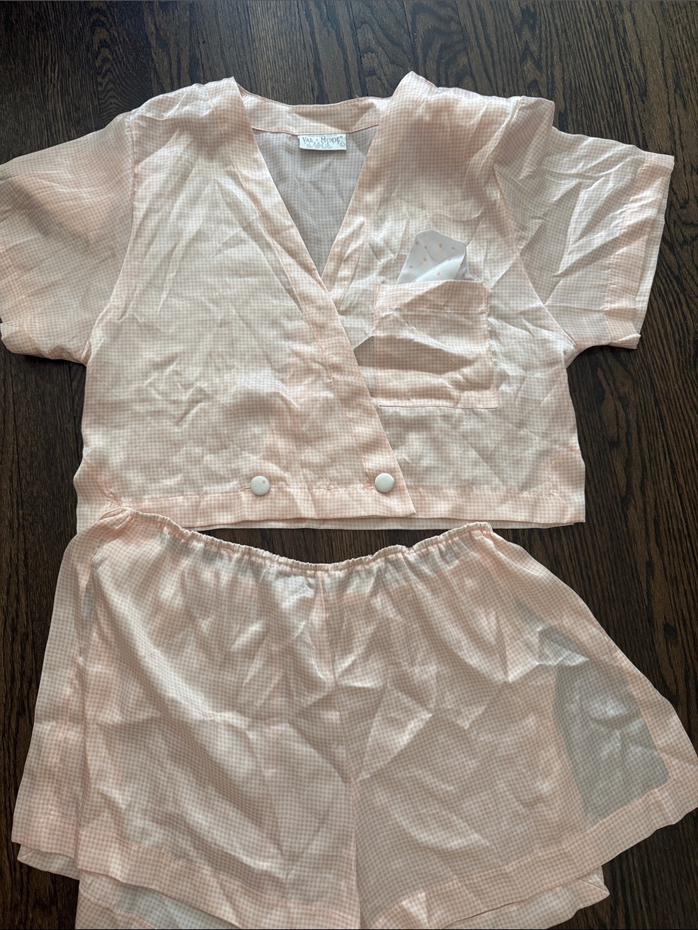 Vintage Val Mode Silky Light Pink and White Pajamas